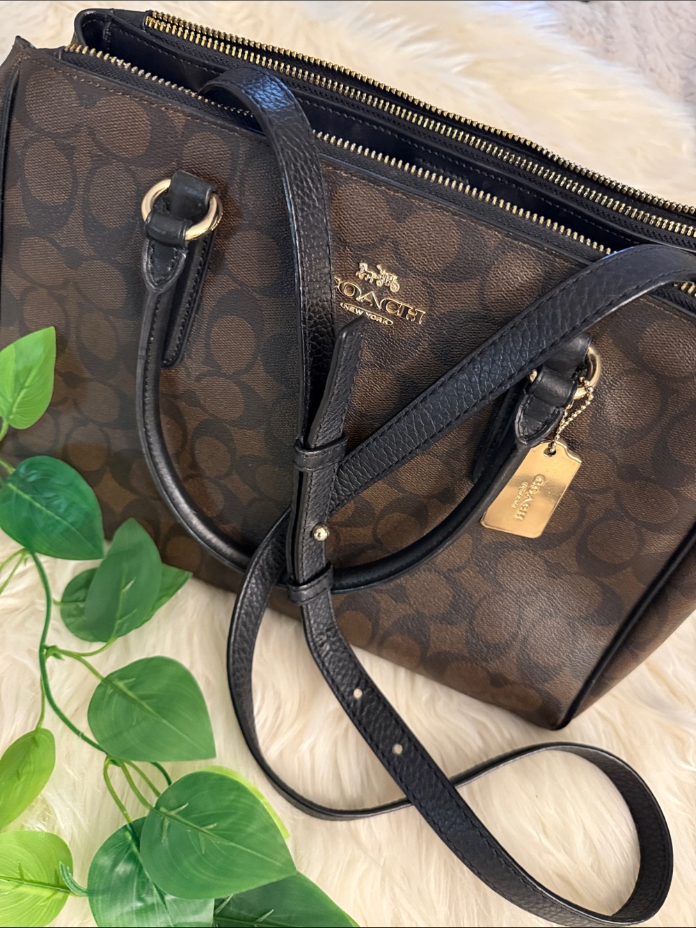 Coach Surrey Carryall Crossbody In Signature Leather Black Embossed Monogram🔥